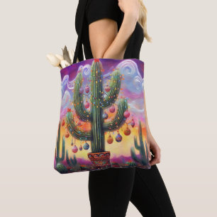 Christmas in the Desert Southwest Saguaro Cactus Tote Bag
