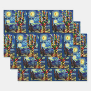 Christmas in the Desert Southwest Saguaro Cactus Wrapping Paper Sheet