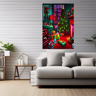Christmas in the living room AI Art Poster
