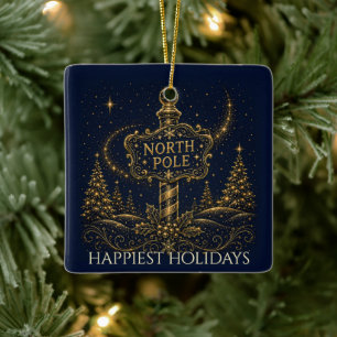 Christmas in the Stars North Pole Photo Ceramic Ornament