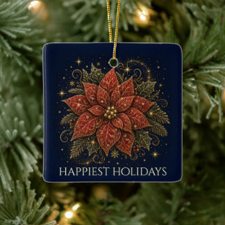 Christmas in the Stars | Poinsettia Photo Ceramic Ornament