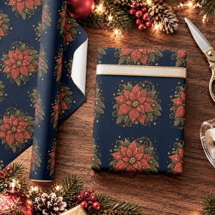 Christmas in the Stars Poinsettia Wrapping Paper