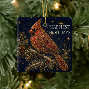 Christmas in the Stars Red Cardinal Photo Ceramic Ornament