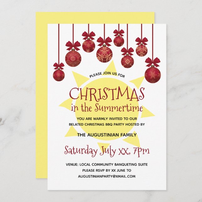 Christmas in the Summertime BBQ Party Invitation (Front/Back)