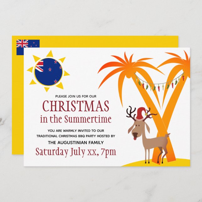 CHRISTMAS IN THE SUMMERTIME New Zealand BBQ Invitation (Front/Back)