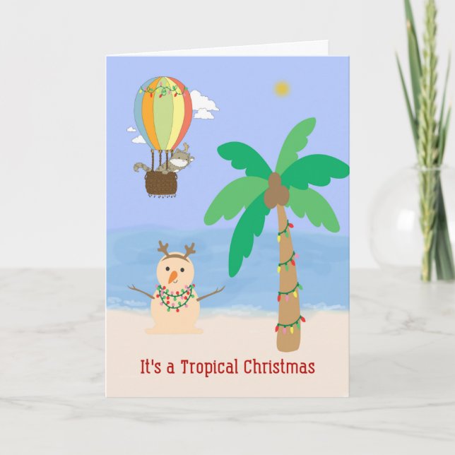 Christmas in the Tropics Palm Tree & Sand Snowman Card (Front)