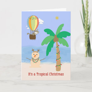 Christmas in the Tropics Palm Tree & Sand Snowman Card