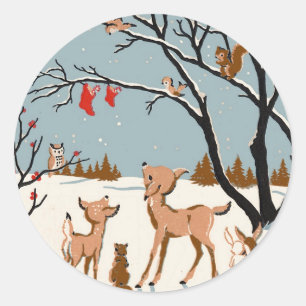 Christmas in the Woods Classic Round Sticker