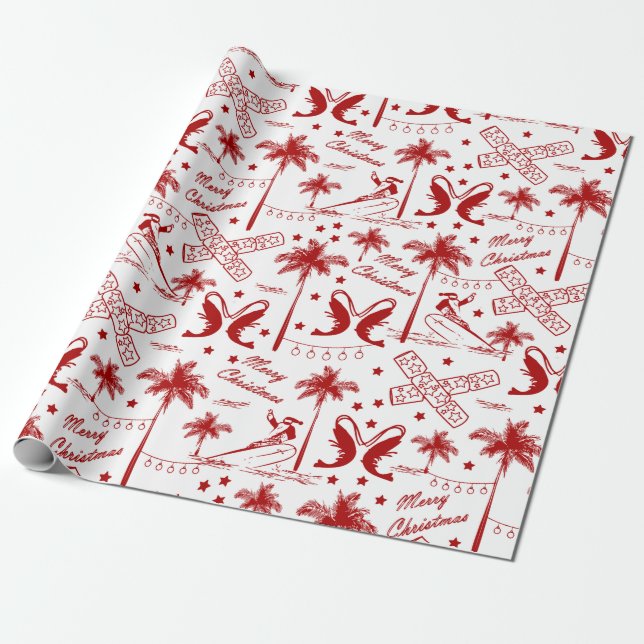 Christmas in Tropical Australia Red Toile  Wrapping Paper (Unrolled)