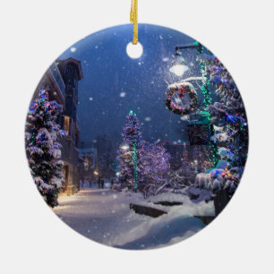Christmas in Whistler Village, Canada Ceramic Ornament