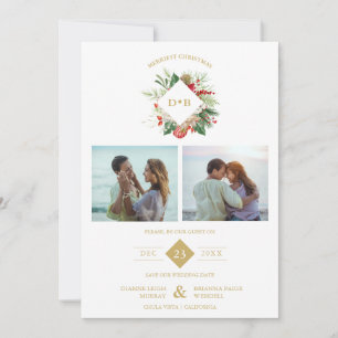 Christmas Initials Floral 2 Photos Collage Fancy Save The Date