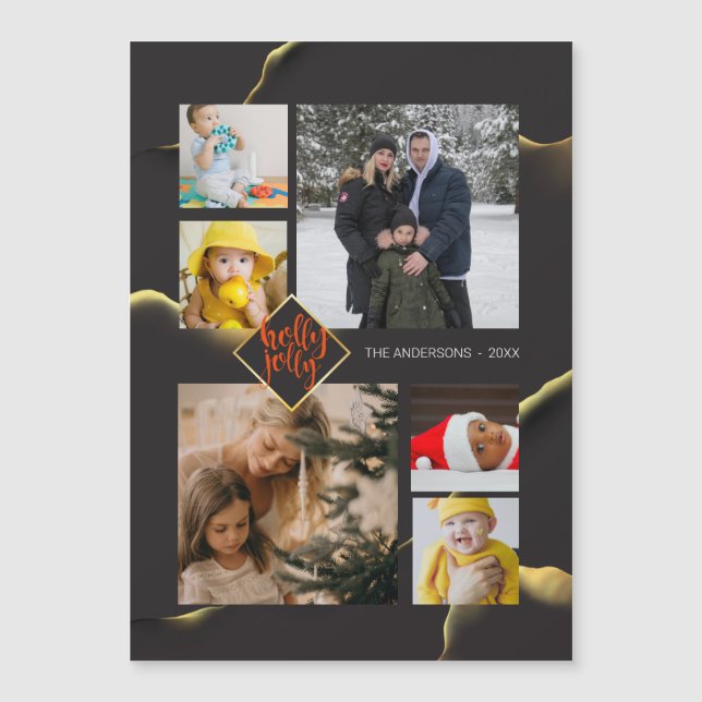 Christmas Inky Abstract Black Holly Jolly Photo (Front)