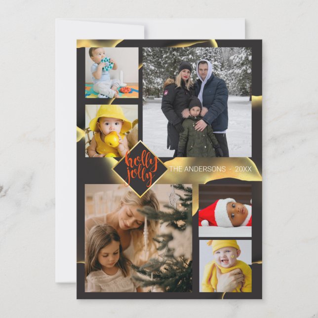 Christmas Inky Abstract Black Holly Jolly Photo Invitation (Front)