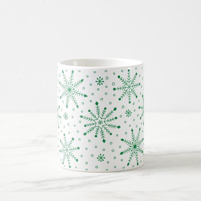 Christmas Inky Snowflake Green and White Coffee Mug (Center)