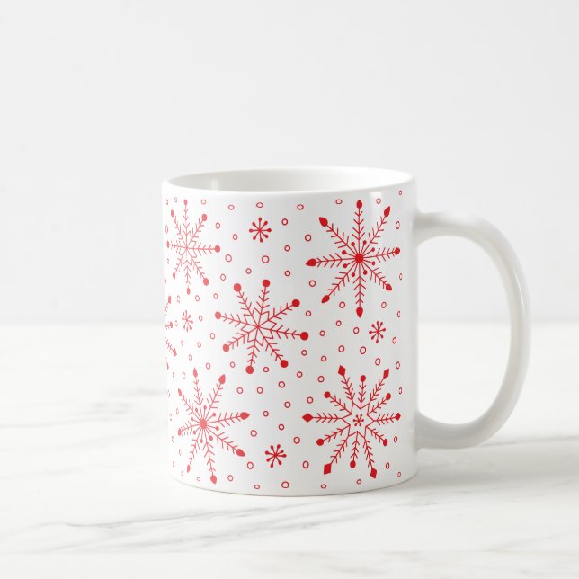 Christmas Inky Snowflake Red and White Coffee Mug (Right)