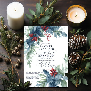 Christmas-Inspired Floral Leaves Wedding Invitation