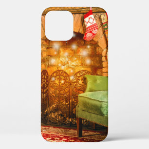 Christmas interior room fireplace, Christmas tree, iPhone 12 Case