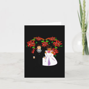 Christmas Interracial Wedding Couple Heart Wreath Holiday Card
