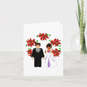 Christmas Interracial Wedding Couple With Wreath Holiday Card