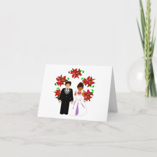 Christmas Interracial Wedding Couple With Wreath Holiday Card