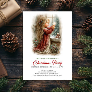 Christmas Invitation Cute Girl Winter Scene Design