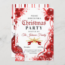 Christmas Invitation | red ornament Invitation