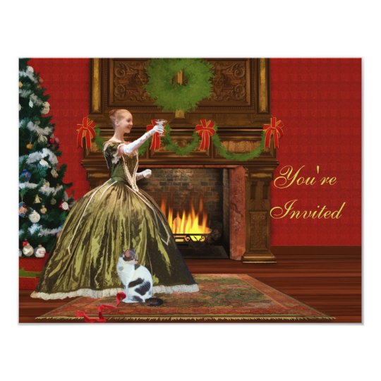 Christmas Invitation, Vintage Holiday Home Card