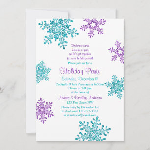 Christmas Invite Purple Turquoise Snowflake