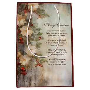 Christmas Irish Blessing Pretty Winter Flowers Medium Gift Bag