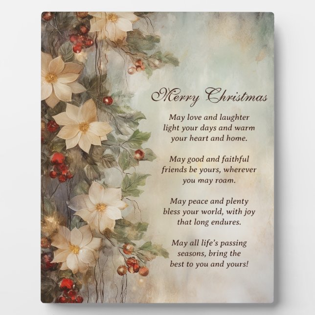 Christmas Irish Blessing | Pretty Winter Flowers Plaque (Front)