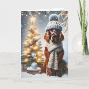 Christmas Irish Setter In Snowflakes Card