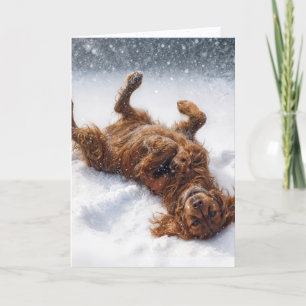 Christmas Irish Setter Making a Snow Angel Holiday Card