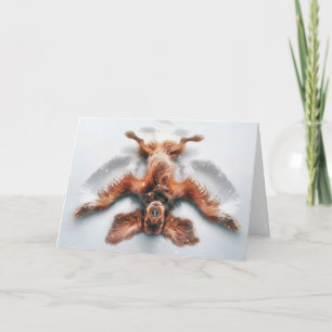 Christmas Irish Setter Making a Snow Angel Holiday Card
