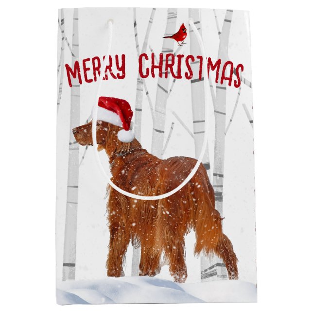 Christmas Irish Setter with Birch Trees Medium Gift Bag (Front)