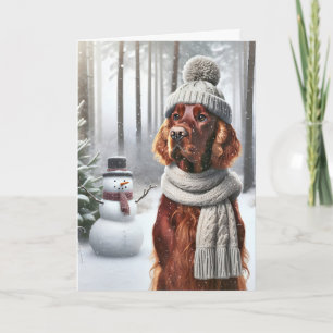 Christmas Irish Setter With Snowman Card