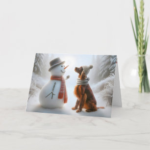 Christmas Irish Setter With Snowman Card