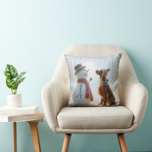 Christmas Irish Setter With Snowman Cushion