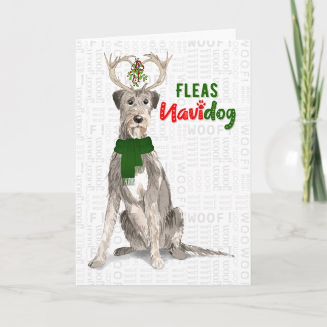 Christmas Irish Wolfhound Dog Fleas NaviDOG Holiday Card (Front)