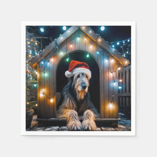 Christmas Irish Wolfhound In a Doghouse Napkin (Front)
