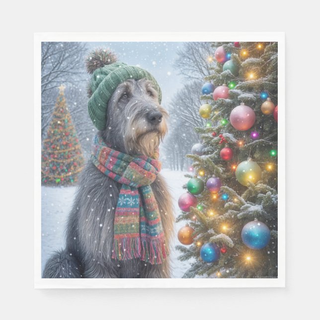 Christmas Irish Wolfhound With Tree Napkin (Front)
