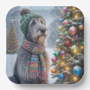 Christmas Irish Wolfhound With Tree Paper Plate