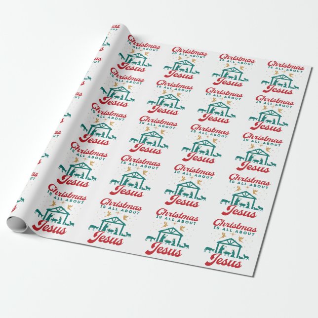 Christmas Is All About Jesus Nativity Scene Wrapping Paper (Unrolled)