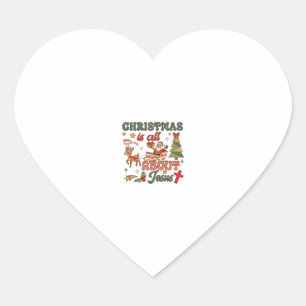 Christmas Is All About Jesus Santa Sleigh Reindeer Heart Sticker