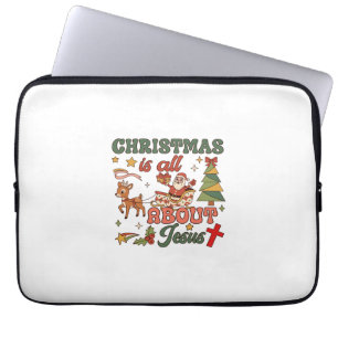 Christmas Is All About Jesus Santa Sleigh Reindeer Laptop Sleeve