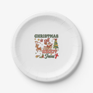 Christmas Is All About Jesus Santa Sleigh Reindeer Paper Plate