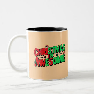 Christmas Is Awesome Digital Art Design Two-Tone Coffee Mug