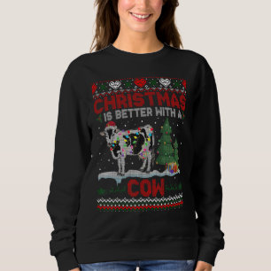 Christmas Is Better With A Cow Santa Hat Ugly Xmas Sweatshirt