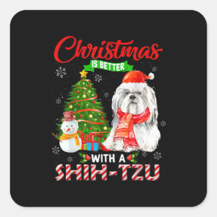 Christmas Is Better With A Shih Tzu Santa Hat Ligh Square Sticker