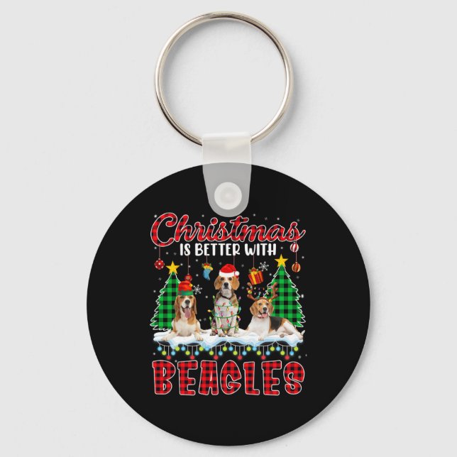 Christmas Is Better With Beagles Santa Elf Reindee Key Ring (Front)