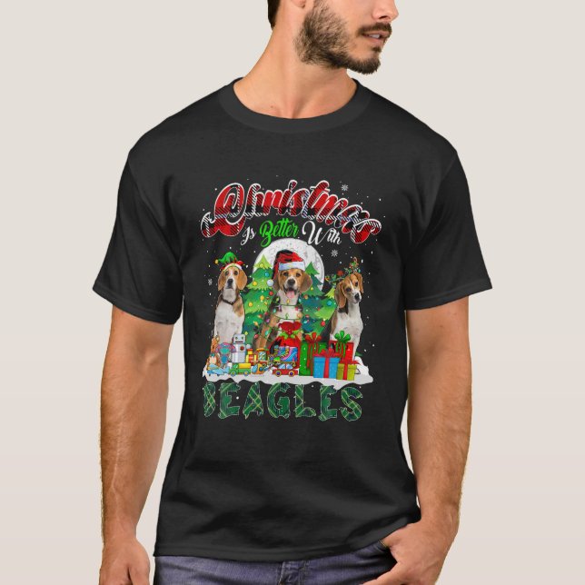 Christmas Is Better With Beagles Three Santa Elf D T-Shirt (Front)
